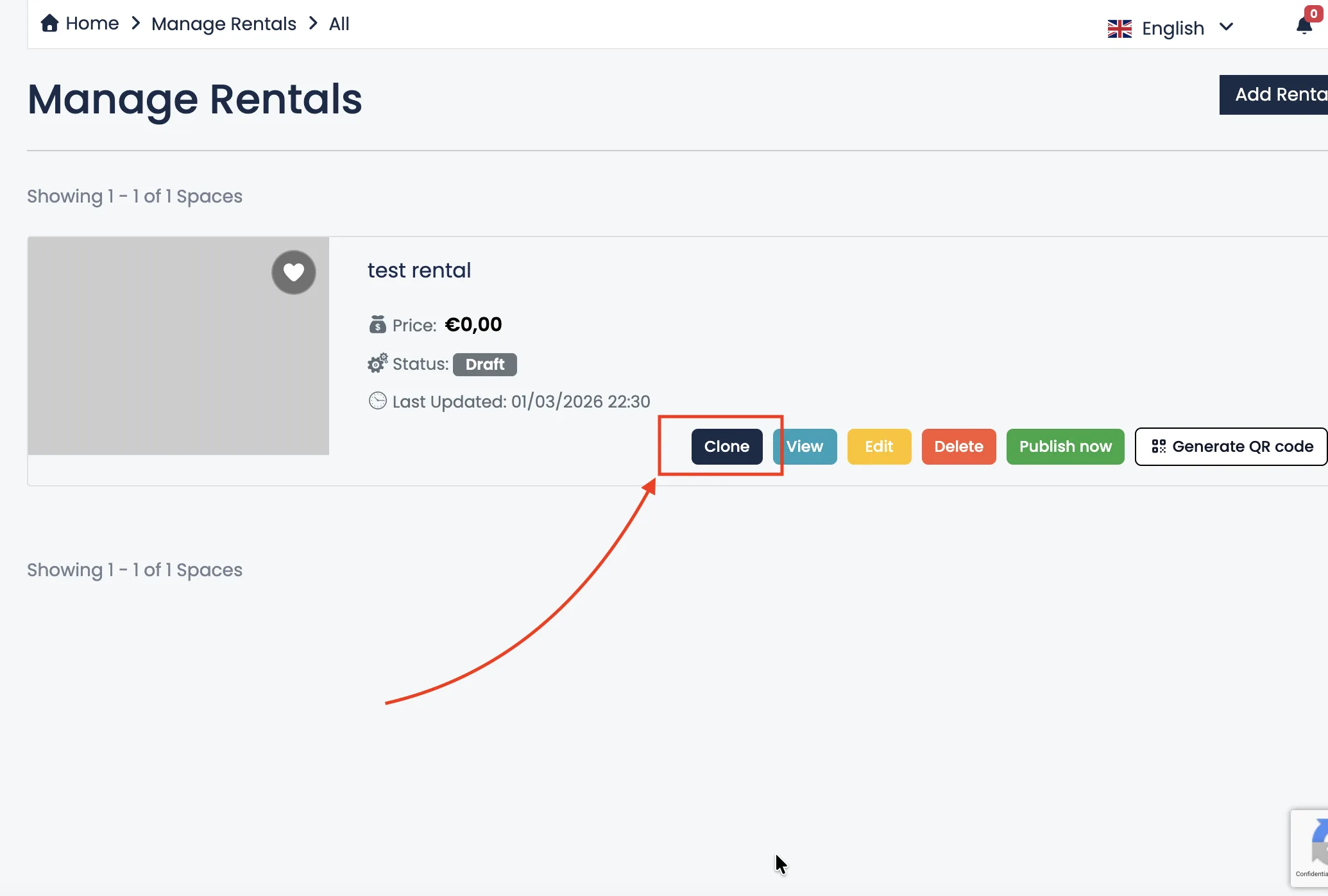 Clone or duplicate an existing listing from the manage rentals page