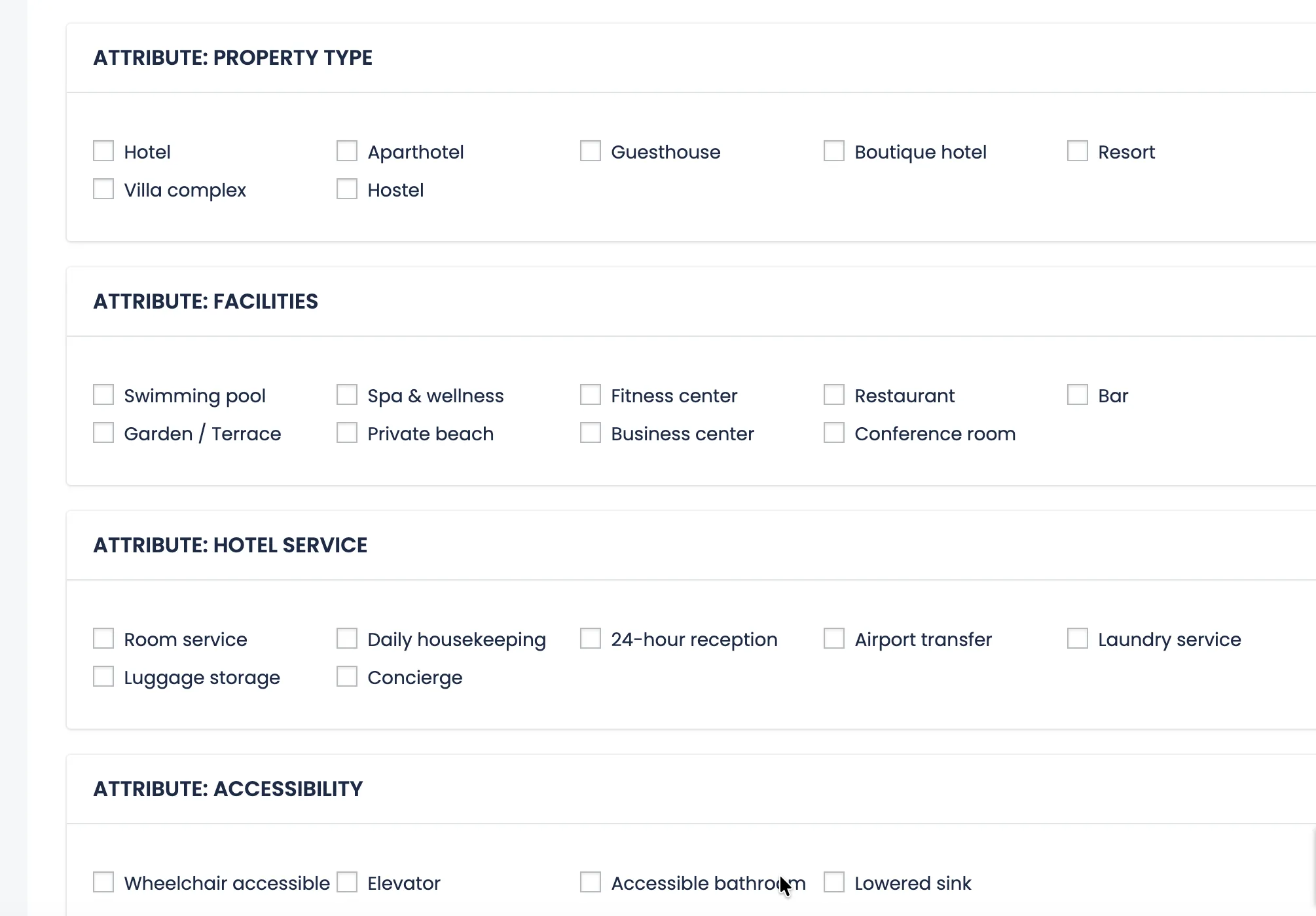 Attributes section for hotel listing including facilities and services
